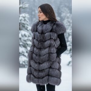 Stunning silver fox long fur new vest fluffy